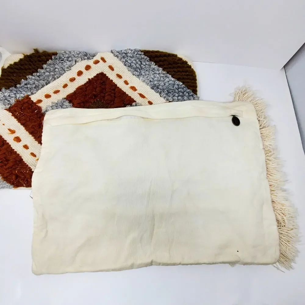 Pier 1 Pair of embellished shabby chic fringed lumber pillow covers Only